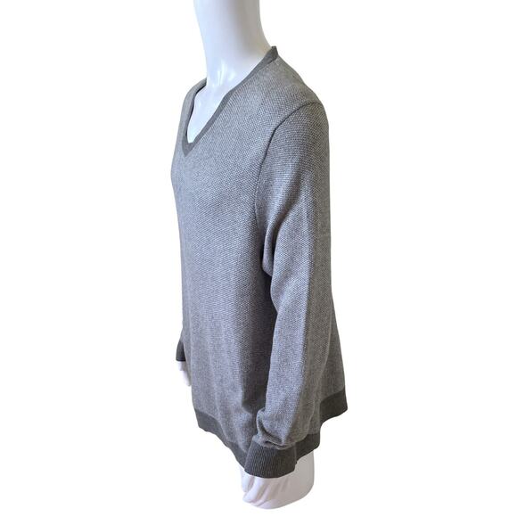 EDDIE BAUER Mens Size Large Gray White Cashmere Cotton V Neck Pullover Sweater - Picture 2 of 7
